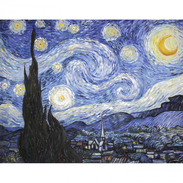 Quadro + telaio RITOCCATO A MANO DIPINTO notte stellata di vincent van gogh  80 x 63 x 1 7 cm - Niik